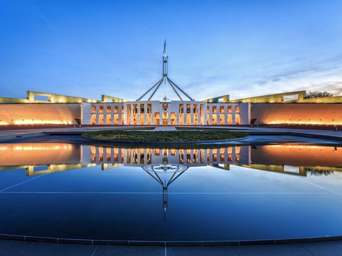 Image of Canberra's Parliament House at dawn