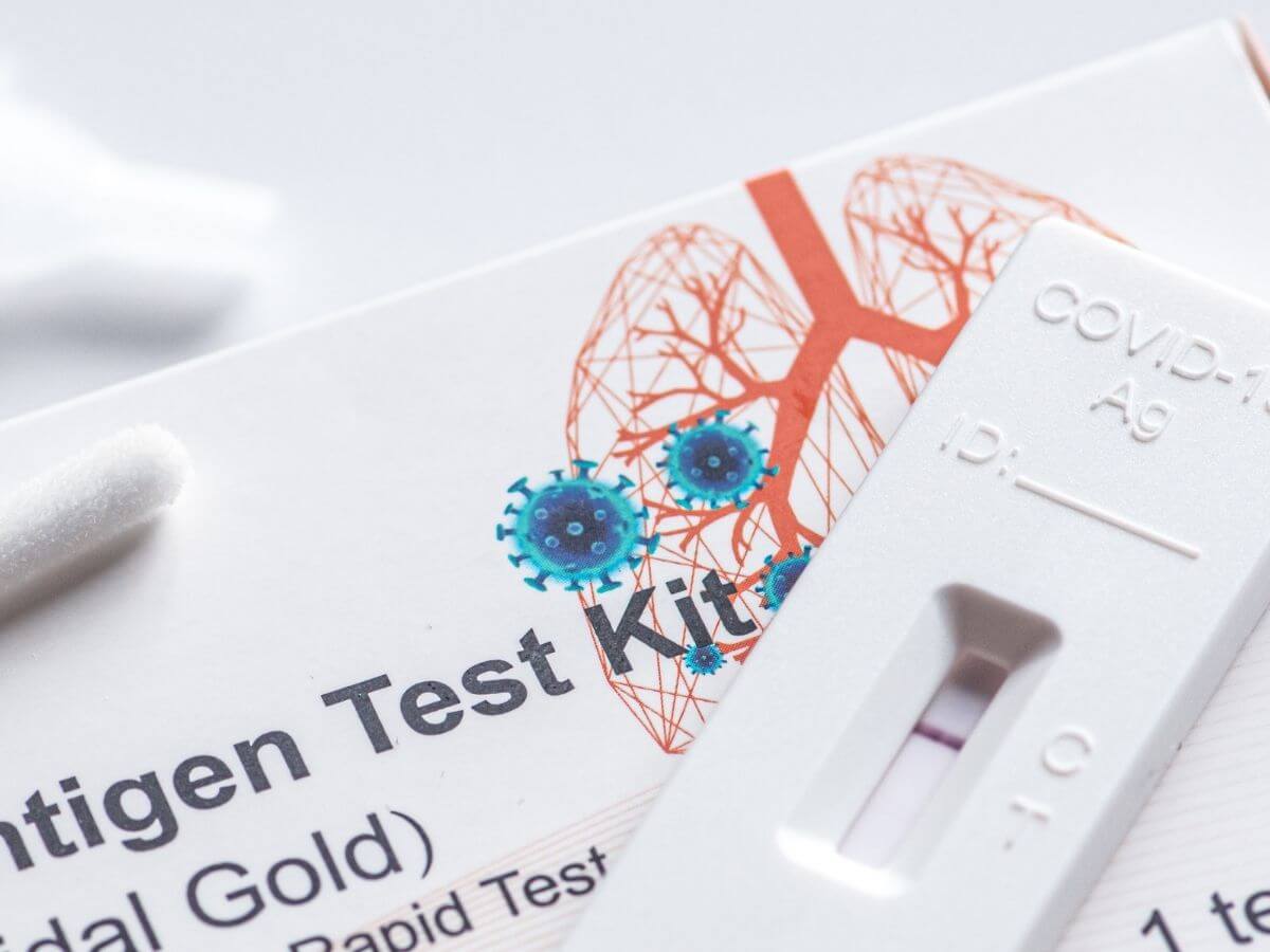 A close up image of a Covid rapid antigen test